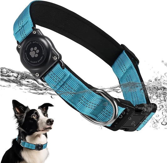 Upgraded AirTag Dog Collar, IP68 Waterproof Air Tag Dog Collar Holder, Reflective, Ultra-Durable, Comfortable Padded, Heavy Duty Dog Collars for Small Medium Large Dogs (S (10.6"-13.6"), Blue)