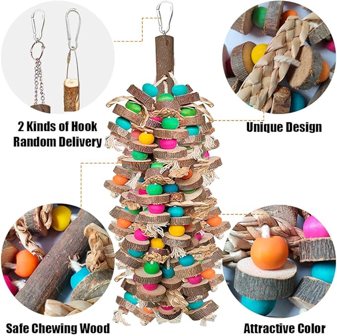 Parrot Toys for Large Birds, Multicolored Wooden Blocks Bird Chewing Toy Parrot Cage Bite Toy or Macaws Cokatoos African Grey and Large Medium Birds
