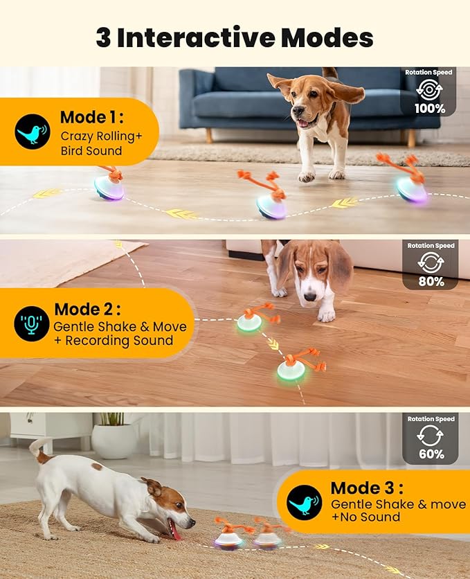 Interactive Dog Toys, Automatic Moving and Rolling LED Light Up Dogs Ball with Rope, Motion-Activated Wicked Ball for Small Medium Pup, Stimulation Toy for Boredom Relief