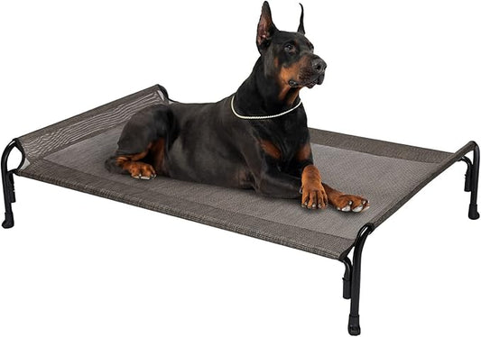 Veehoo XL Outdoor Elevated Dog Bed, Raised Dog Cot for Extra Large Dogs, Cooling Washable Waterproof Pet Hammock Beds with Slope Headrest, Breathable Mesh and Sturdy Frame, X-Large, Brown, CWC2204
