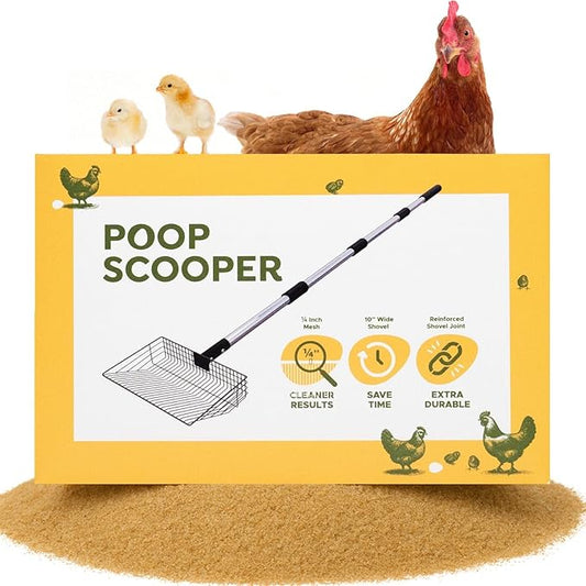 Premium Chicken Poop Scooper for Sand - Durable Chicken Coop Scoop Set - Sifting Shovel for Coop Cleaning - Metal Sand Sifter for Poultry Run - Poultry Litter Tools