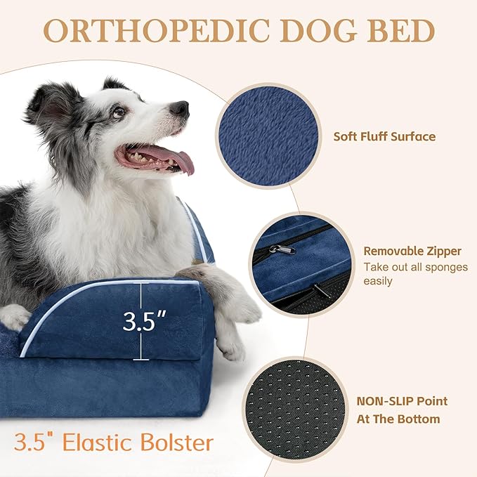 Comfort Expression Small Dog Beds Waterproof Orthopedic Foam Dog Sofa Beds for Small Dogs Comfy Pet Bed with Washable Removable Cover & Non-Slip Bottom(X-Small,Navy Blue)