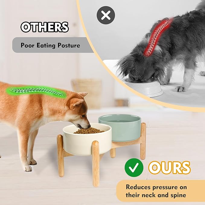 Wordcam Elevated Ceramic Dog Bowls,Raised Dog Dish with Stand,Pet Food and Water Feeding Bowls for Small Medium Dogs(6.5''Tall-28 Oz-3.6 Cups)
