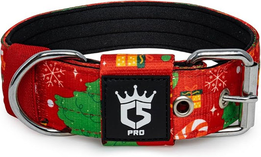 TSPRO Tactical Dog Collar 1.5 Inch Wide Thick Dog Collars with Heavy Duty Metal Buckle, Durable, Strong, Adjustable for Medium to Large Dogs (Christmas Red L)