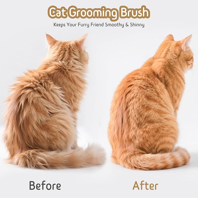 Self Cleaning Slicker Brush, 2-in-1 Cat Brush for Shedding, Skin Friendly Grooming Tool for Long & Medium-Long Hair Pets, Adjustable Bristle Length with Dematting Comb for Cats, Dogs