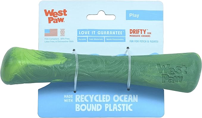 WEST PAW Seaflex Drifty Dog Toy – Machine Washable Dog Toys for Moderate Chewers – Eco-Friendly Zogoflex Toys for Dogs – Perfect for Gnawing, Fetch, Catch, Pet Training – 8.5" Large, Emerald