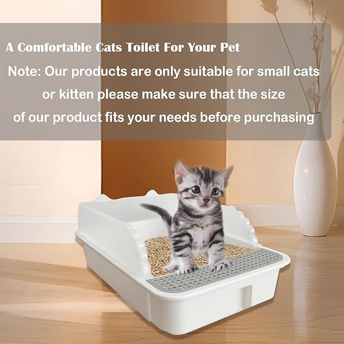 kathson Open Cat Litter Box with High Side,Anti-Splashing Cats Litter Pan,Kitten Toilet with Litter Sifting Scoop,Semi-Enclosed Removable Kittens Litter for Boxes Easy to Clean No Odor 11×17×7 inches