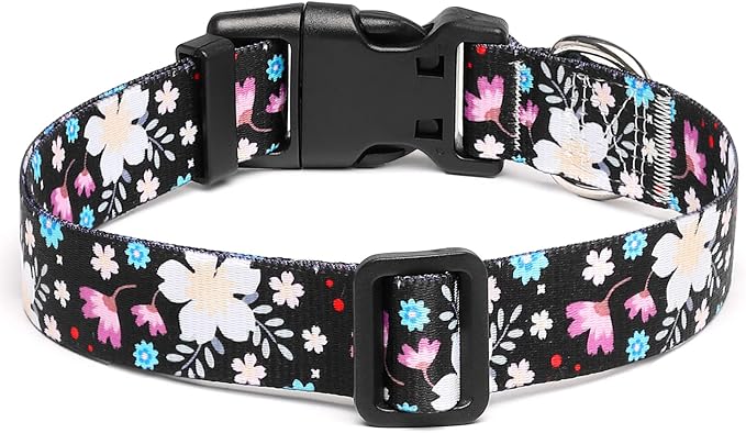 Mercano Adjustable Dog Collar - Special Design Patterns, Soft Nylon Comfortable Durable Pet Collar for Small Medium Large Dogs (S, Floral White)