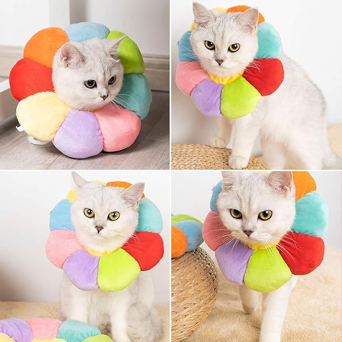 KUDES Cat Small Dog Recovery Collar, Cute Neck Cone After Surgery, Adjustable Pet E Collar, Wound Healing Protective Cone Surgery Recovery Elizabethan Collars for Small Pet (XS(Within 2lb), Colorful)