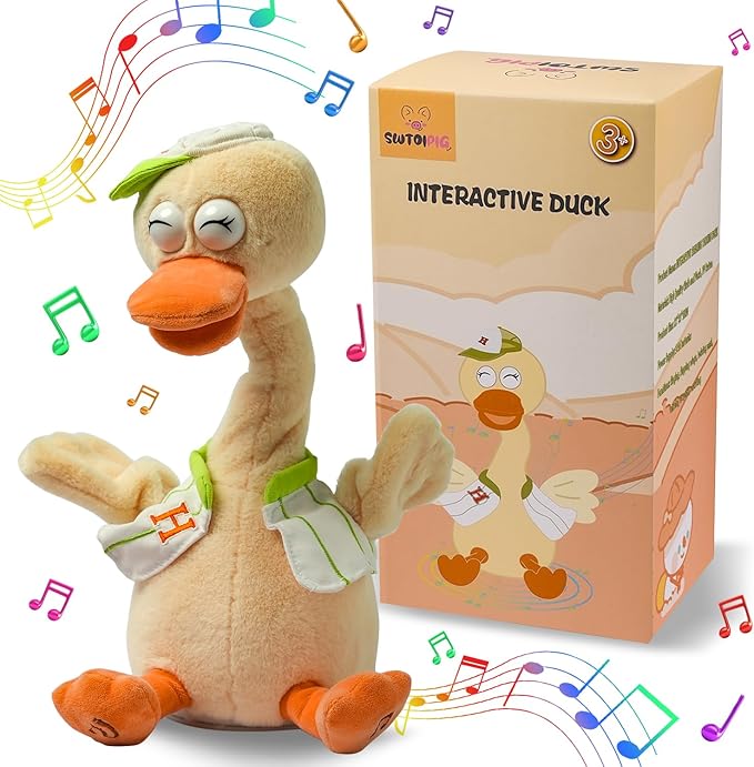 Talking Dancing Duck Toy Mimicking Recording Plush & Interactive Toy, Repeating What You Say, Neck Shaking Stuffed Toys, Talking Doll for Birthday Kids Gift for Boy & Girl