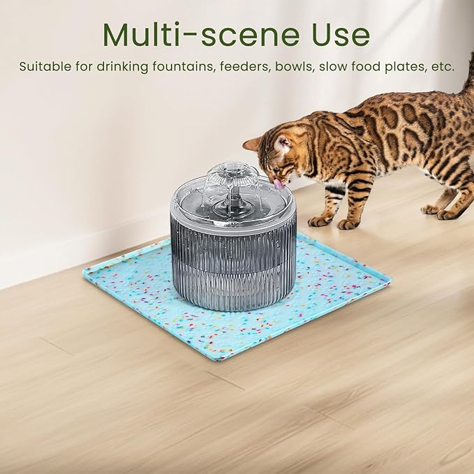 Ptlom Dog Food Mat Anti-Slip Dog Bowl Mats for Food and Water, Waterproof Pet Placemat Prevents Messy Spill to Floor, Silicone Puppy Feeding Tray for Small, Medium and Large Dogs Cats, Blue