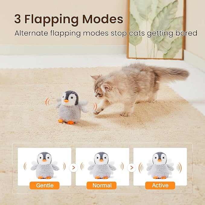 Potaroma Flapping Cat Toys Emperor Penguin, Rechargeable, Lifelike Bird Chirp, Catnip Kicker Toys, Touch Activated Kitten Toy, Interactive Cat Exercise Toys, 4.0 Inches