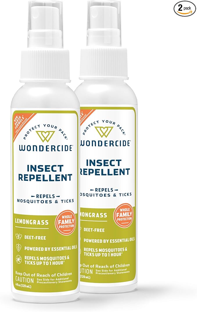 Wondercide - Mosquito, Tick, and Insect Repellent with Natural Essential Oils - DEET-Free Bug Spray and Killer - Safe for Family - Lemongrass 2-Pack of 4 oz Bottle