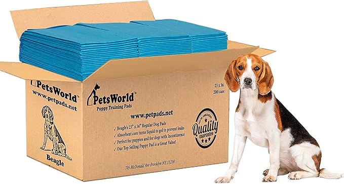 PETSWORLD Puppy Pads, 23x36 Inch, 200 Count - Puppy Pee Pads for Dogs, Tear Resistant, Economy Value, Super-Absorbent Polymer Gel Core, Perfect for Puppies, Smaller Dogs