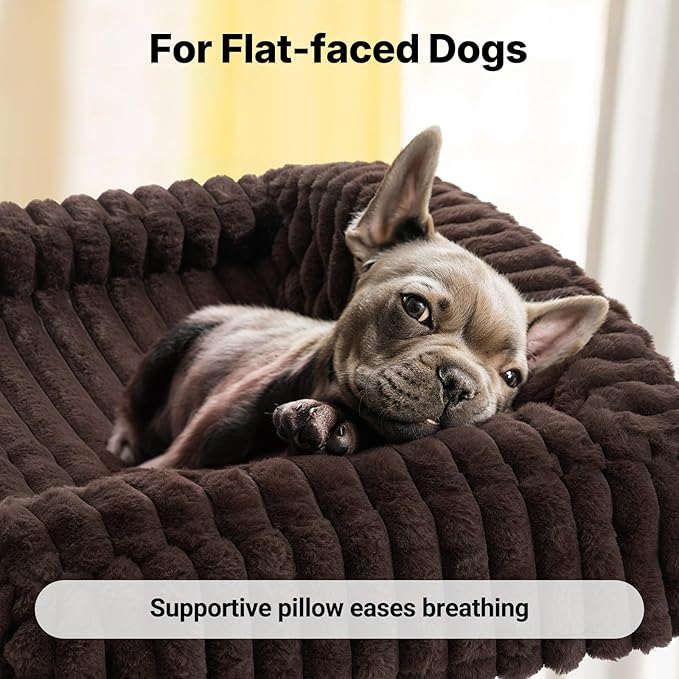 Veehoo Elevated Dog Bed with Bolster Cushion, Fluffy Plush Dog Couch Beds for Small Dogs, Cats, Washable Raised Pet Cot with Non-Slip Feet for Indoor or Patios Use, 30 x 20 Inches, Brown
