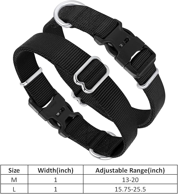 Mikivery Nylon Dog Collar with Quick Release Buckle Soft Adjustable Sturdy for Small Medium Large Dogs Black,M
