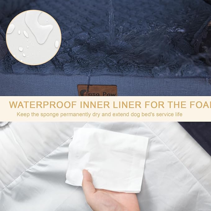 Orthopedic XXL Dog Bed for Extra Large Dogs, Waterproof Memory Foam Dogs Bed with Sides, Egg-Crate Foam and Non-Slip Bottom Big Dog Couch Bed with Washable Removable Cover(XX-large,Navy Blue)