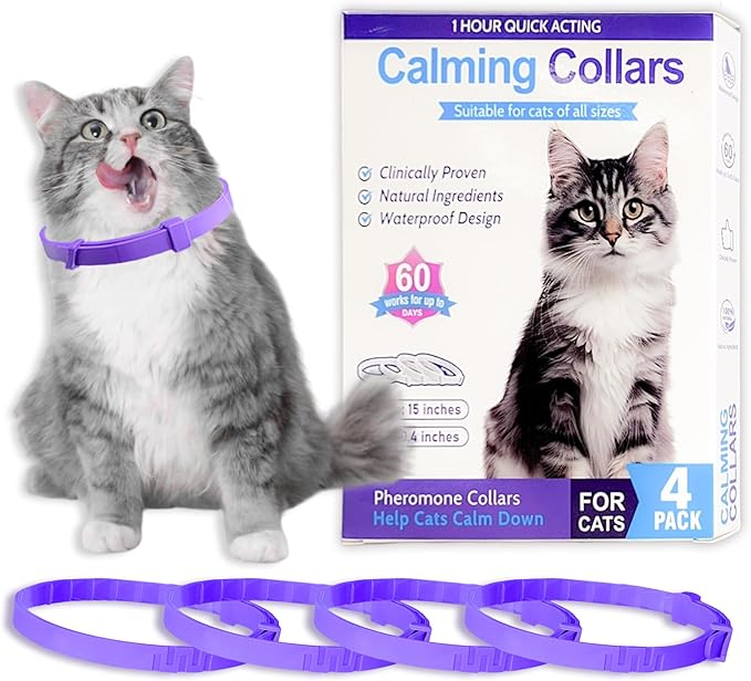 Simnice Calming Collar for Cats - 4 Pack, Cat Calming Collar, Adjustable Cat Pheromone Collars for Anxiety & Stress Relief, Efficient and Comfort (Purple)