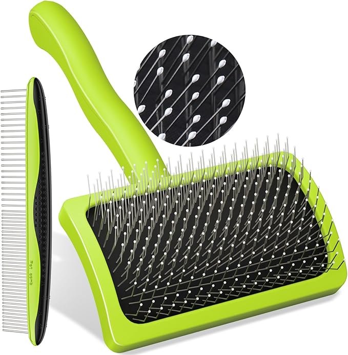 Pecute Slicker Brush for Dogs Cats with Air-Cushion and Soft Pins, Dog Brush for Shedding Massaging Grooming, Lightweight Cat Brush with Pet Comb, Gently Removes Loose Fur Undercoat