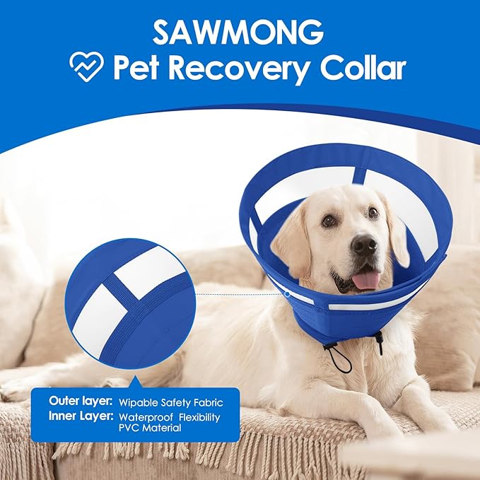 SAWMONG Dog Cone, Soft Dog Cones for Large Dogs After Surgery, Breathable Pet Cone Collar to Stop Licking, Comfy Elizabeth E-Collar for Dogs Cones Alternative (XL,Blue)
