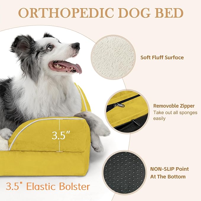 Comfort Expression Small Dog Beds Waterproof Orthopedic Foam Dog Sofa Beds for Medium Dogs Comfy Pet Bed with Washable Removable Cover & Non-Slip Bottom(Small,Spicy Mustard)