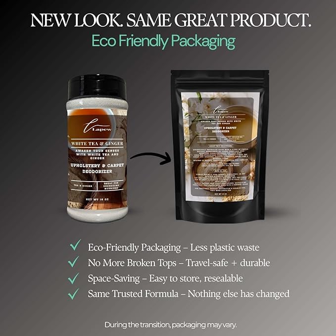 White Tea & Ginger Carpet Freshener Powder: Powerful Odor Eliminator for Home, Upholstery Deodorizer, Carpet Deodorizer, Pet Urine, Cat Litter Box - White Tea & Ginger Fragrance.