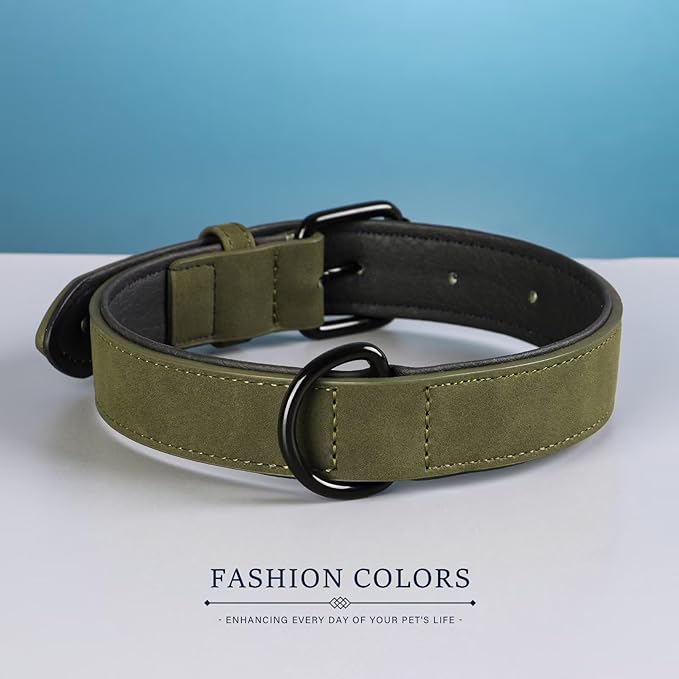 Didog Soft Padded PU Leather Dog Collar, Breathable and Adjustable Dog Collar for Large Dogs, Comfortable for Daily Walk, Dark Green, XL Fit Neck 17-21"(44-71 lbs)