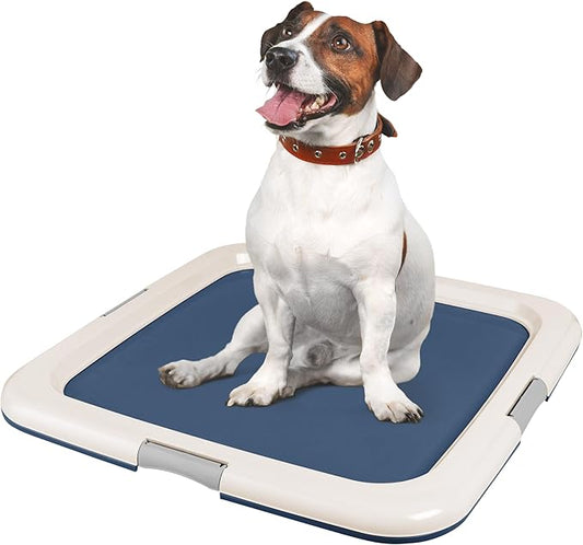 IRIS USA Pee Pad Holder - For Potty Training Regular Sized Dog & Puppy Pee Pads, Secured Latches, Non-Skid Feet, Leak Protection, Fits 22"x22" Pad or Larger, Square, Navy