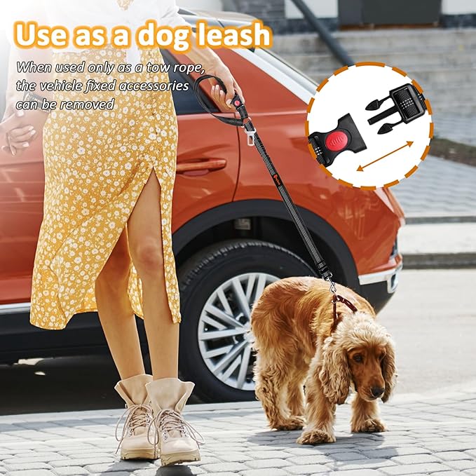 Removable Dog Seat Belt Harness for Car, 3 in 1 Pet Dog Car Seatbelt Leash, Retractable Restraint Secures to Vehicle Headrest & Adjustable Reflective Bungee Dog Seatbelt Tether, Black