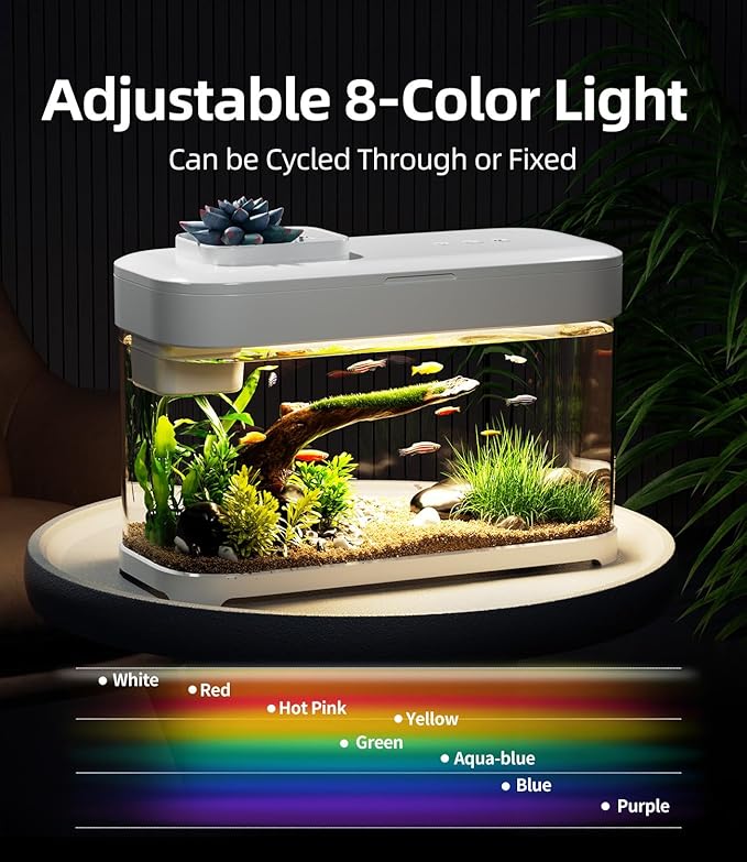 Smart Betta Fish Tank Aquarium 3 Gallon with Temperature Monitor, 3 Stage Filtration, 8 Color Lighting, Self Cleaning Small Beta Tank Kit, Acrylic