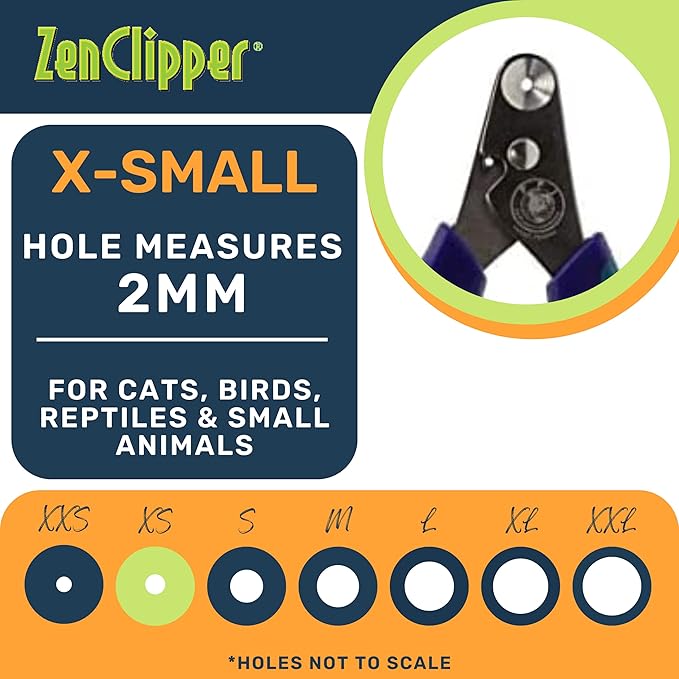 Zen Clipper Pet Nail Clipper for Cats – Cat Nail Trimmer for Safer Pet Grooming - Clean, Quiet, and Easy-to-Use Stainless Steel Claw Trimmer - (2mm Hole)