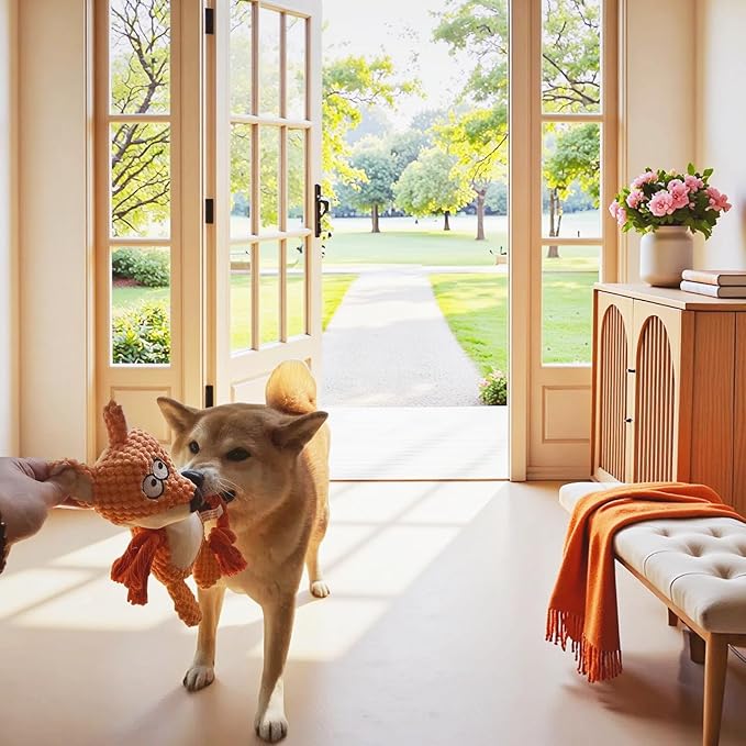 Nana Petit Fox Squeaky Dog Toys for Small & Medium Dogs – Plush Chew Toy, Interactive Puppy Teething Toys for Aggressive Chewers, Cute Stuffed Animal for Play, Training & Indoor Fun