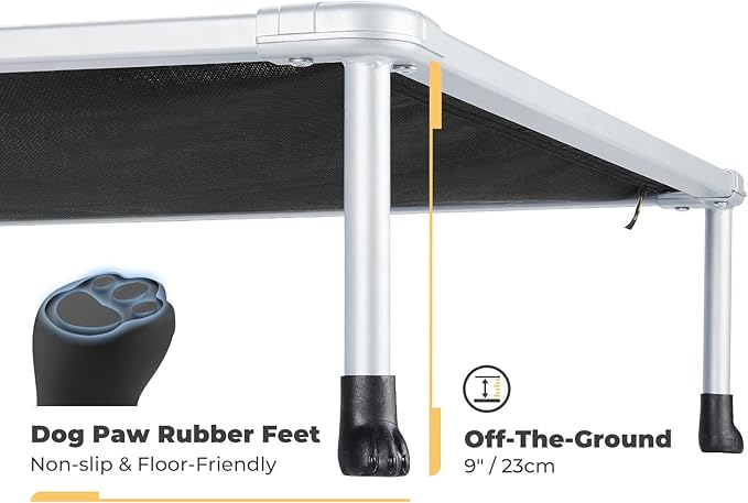 Veehoo Chewproof Elevated Dog Bed - Cooling Raised Pet Cot, Breathable Mesh, Washable & Non-Slip for Large Dogs, Indoor/Outdoor, Black Mat and Silver Metal Frame, 49x33inches (Model CWC2203B03)