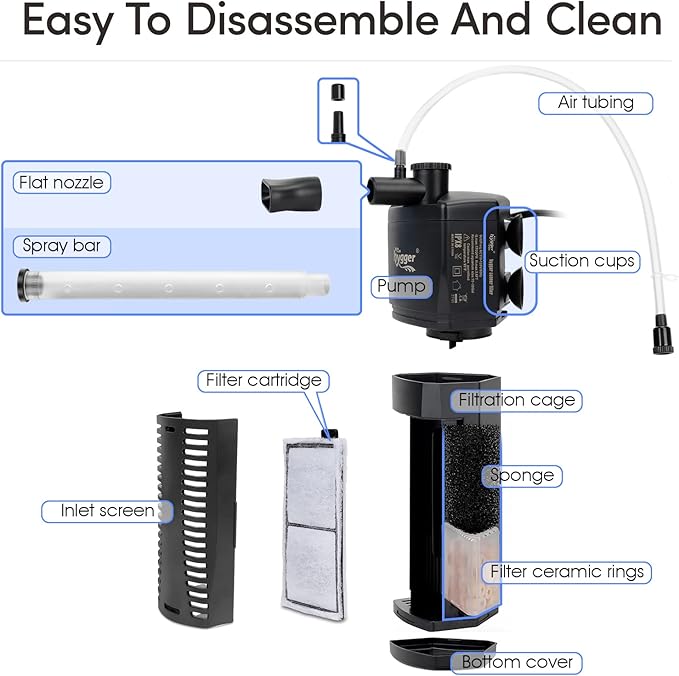 hygger Submersible Aquarium Power Filter 170 GPH for 15-30 Gallon Fish Tank Corner Internal Filter with Bio Ball Sponge 3-Stage Filtration System