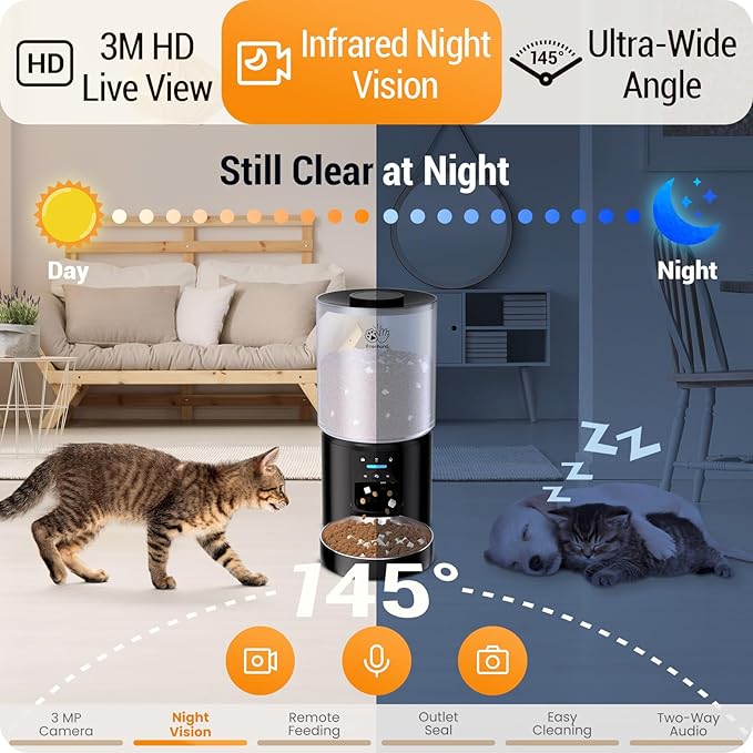 Automatic Cat Feeder with 2K HD Camera: 5G WiFi Automatic Dog Feeder with Sealed Outlet,Cat Food Dispenser with Freshness for Multiple Pets,Detachable for Easy Clean-21 Cup (5L Food Storage)