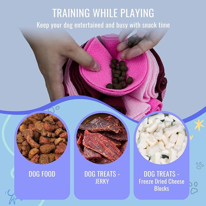 Pet Snuffle Ball, Puzzle Sniffing Interactive Dog Ball for Blind Dogs Training Stress Relief Dog Enrichment Toys Treat Machine Washable (Fantasy Pink, 10cm)