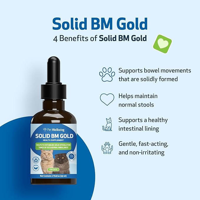 Pet Wellbeing Solid BM Gold for Cats - Supports Healthy Digestive Function, Solid Stools, Normal Bowel Movements, Bayberry- Veterinarian-Formulated Herbal Supplement 2 oz (59 ml)