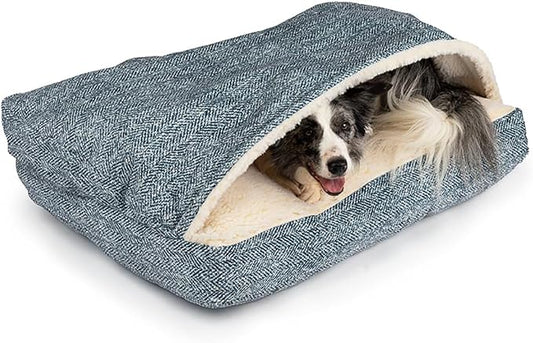 Snoozer Pet Products Luxury Rectangle Cozy Cave Dog Bed with Microsuede, Showdog Collection, Medium, Palmer Indigo