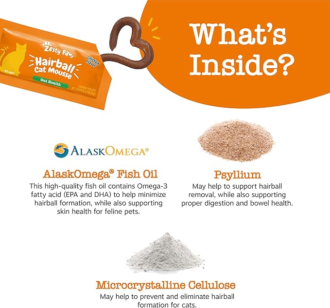 Zesty Paws Hairball Cat Mousse - Lickable Cat Treats Squeeze Up - Squeeze Furball Control - Puree Tube Treats for Digestive Support - Skin & Gut Health - Chicken 3ct