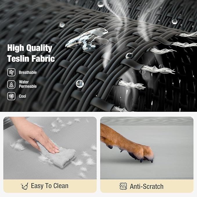 Veehoo Cooling Elevated Dog Bed, Raised Pet Cot with Guardrail & Slope Headrest, Durable Breathable Teslin Mesh, Non-Slip Feet, Washable Dog Couch Bed for Indoor & Outdoor, Medium 39.5" x 28", Gray