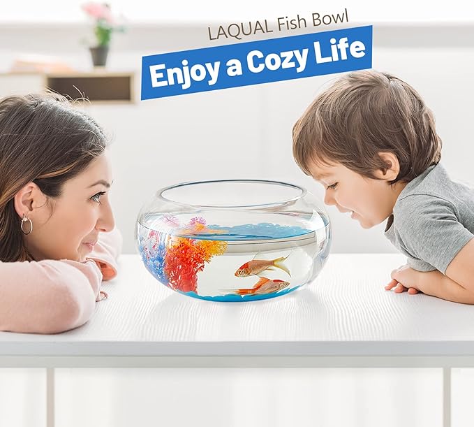 2 Gallon Glass Fish Bowl with Decor, Include Fluorescent Stones & Colorful Plastic Trees, High White Glass for Clear View, Small Fish Bowl/Vase/Aquarium for Betta Fish/Goldfish, Nice Home Décor