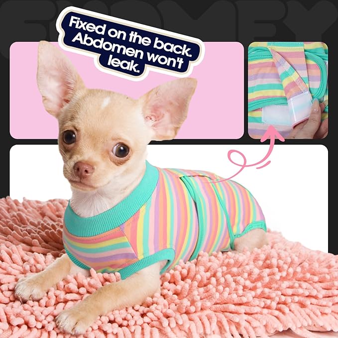 FUAMEY Recovery Suit for Dogs After Surgery,Soft Breathable Dog Bodysuit E-Collar & Cone Alternative Surgical Suit,Male Female Dog Neuter Spay Suits Anti Licking Wounds Onesie Mint Green Stripes L