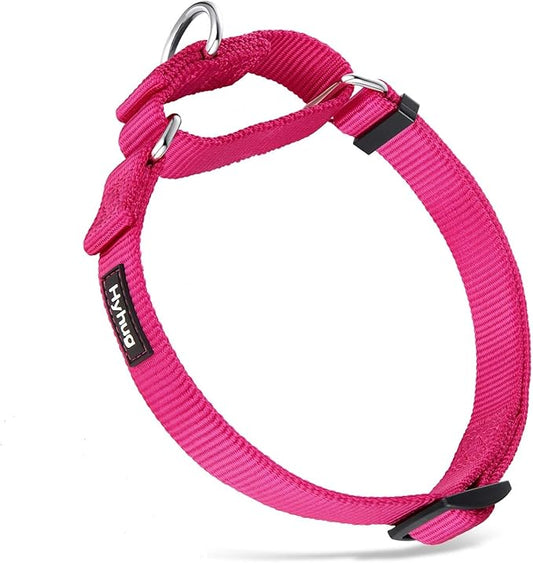 Hyhug Pets Upgraded Heavy Duty Nylon Escape-Proof Martingale Dog Collar for Small Dogs Comfy and Safe - Professional Training, Daily Walking and Jogging. (Small, Rose Red)