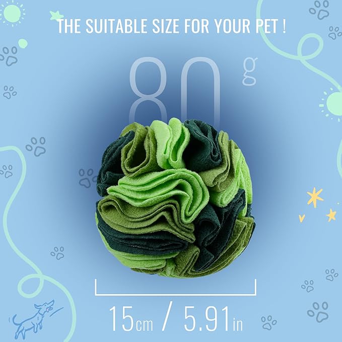 Pet Snuffle Ball, Puzzle Sniffing Interactive Dog Ball for Blind Dogs Training Stress Relief Dog Enrichment Toys Treat Machine Washable (15cm, Gradient Green)