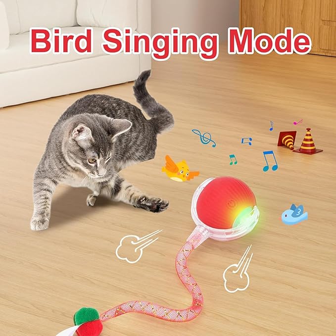 Speed 2.0 Tail Interactive Cat Toys for Indoor Cats, Chirping & Motion Activate Cat Toy, Smart Kitten Rolling Ball Moving Ball Toys, Rechargeable Dog Cat Bal l for Enrichment Exercise (Yellow)