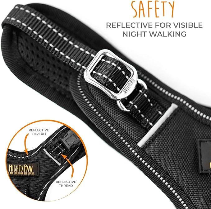 Mighty Paw Sport Harness 2.0 - Padded Canine Accessory - Adjustable Neck and Chest Straps - Enhanced Visibility with Reflective Stitching - Dog Padded Harness with Handle - Large - Black