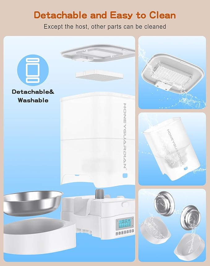HoneyGuaridan Automatic Cat Feeder for Two,3.5L Cat Food Dispenser with Stainless Steel Bowl,Timed Feeder Programmable 1-6 Meals Control, Dual Power Supply,Desiccant Bag,10s Meal Call