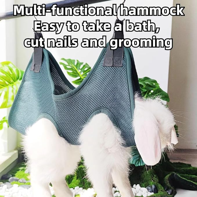 Rabbit Grooming Hammock with Safety Belt for Nail Clipping, Grooming, Bunny Bathing Bag for Nail Trimming, Cat Claw Care Bag, Small Animal Grooming Harness (Grey,XX-Small)