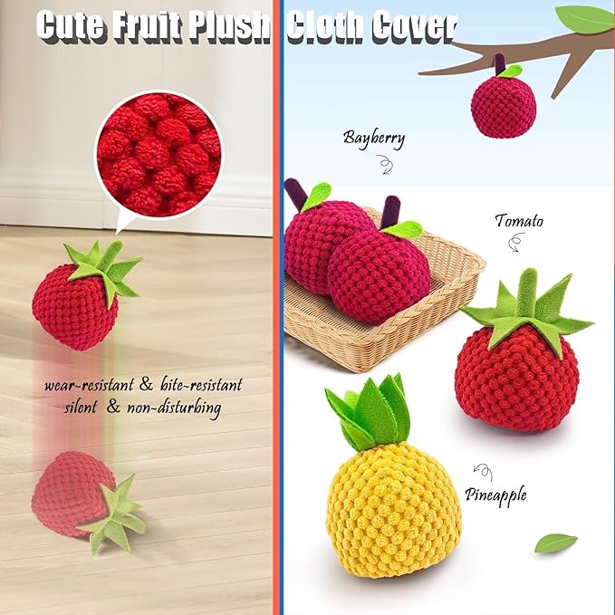 Zoomie Buddy 2.0, Zoomie Buddy for Dogs, 2 in 1 Smart Touch Interactive Dog Balls ＆ Pet Feeder, 2.83" Diameter, Suitable for Small/Medium Dogs, with Fruit Plush Cover (Orange, Pineapple)