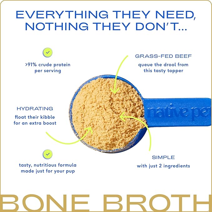 Native Pet Bone Broth for Dogs - Made with Real Beef Bone Broth, Dog Food Toppers for Picky Eaters - Provides Extra Hydration & Nutrition for Joint Strength, Immunity & Heart Health-48 Scoops